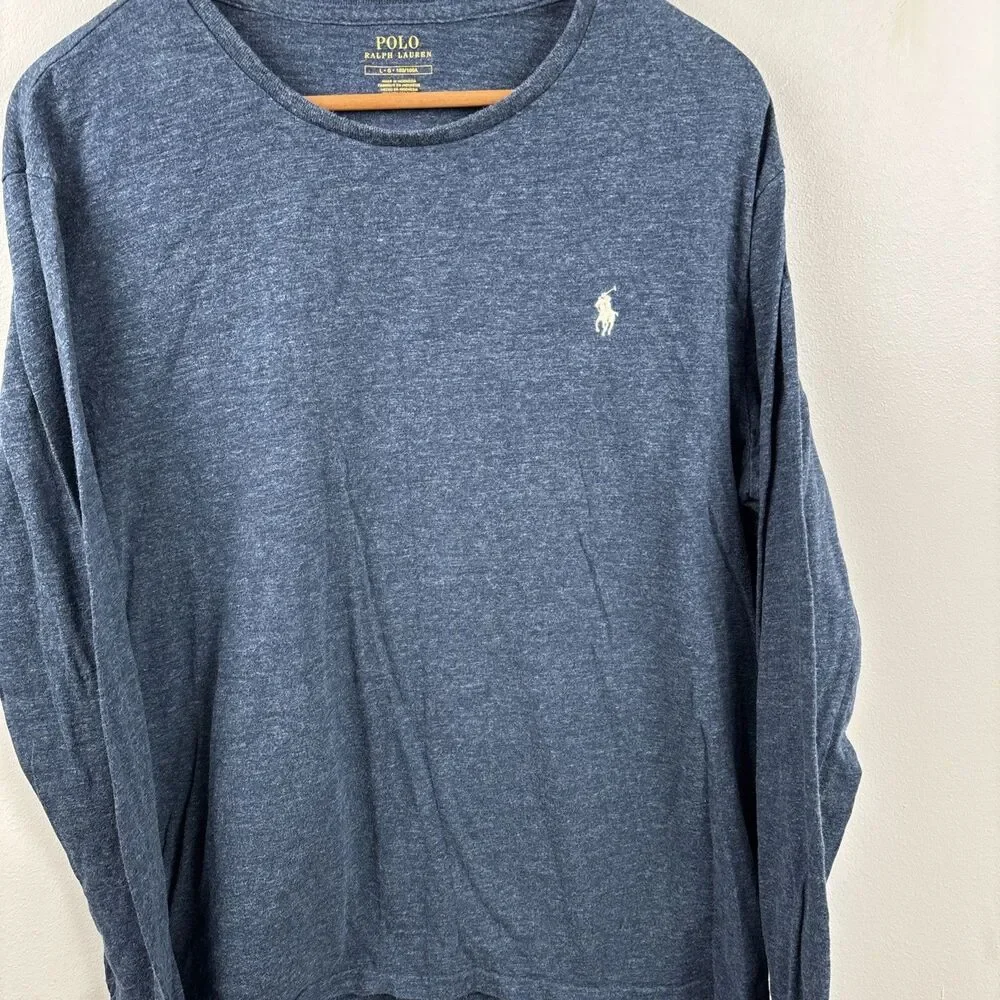 POLO RALPH LAUREN Men Jersey Pullover LARGE Heather Blue Long Sleeve Pony Cotton